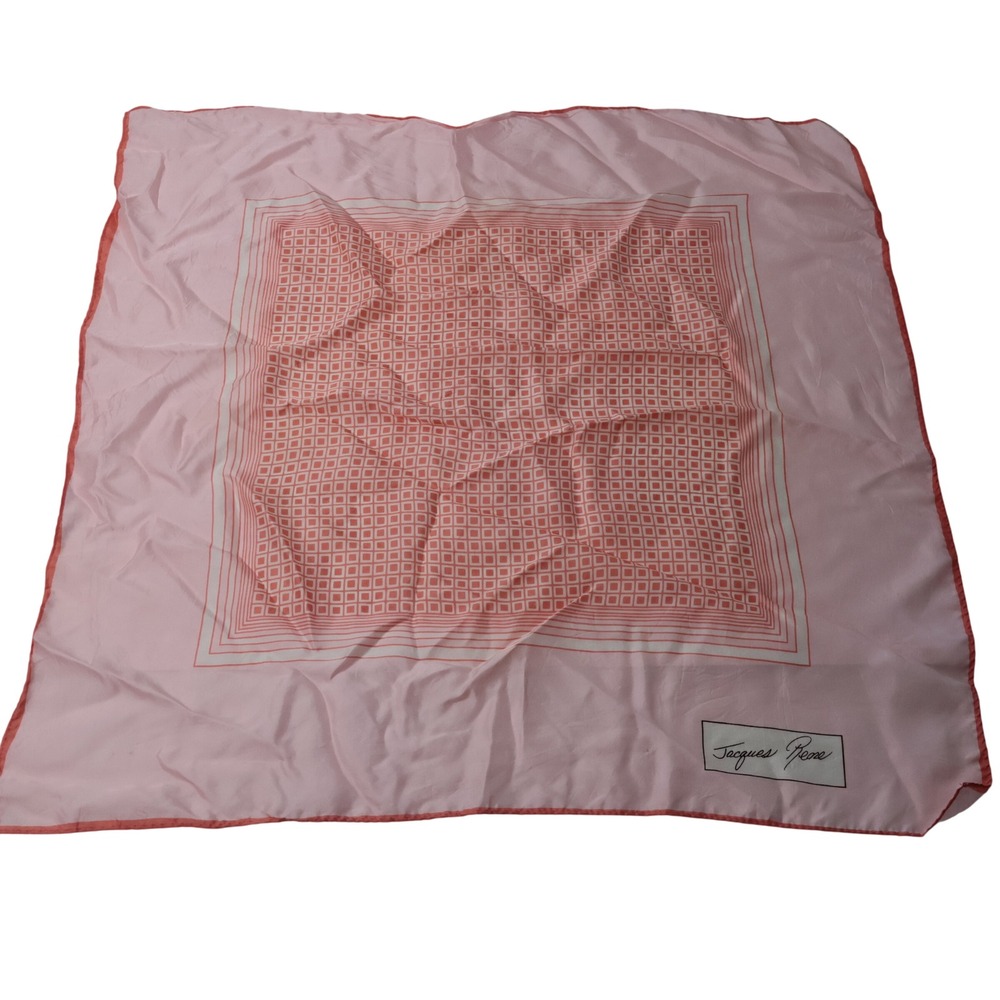 Jacques Rene Vintage Pink Geometric Print Square Silk Scarf Pastel Retro Mod